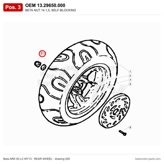 BETA NUT 14.1,5, SELF-BLOCKING – OEM 13.29650.000, position 3 on the Beta ARK 50 LC MY13 rear wheel drawing