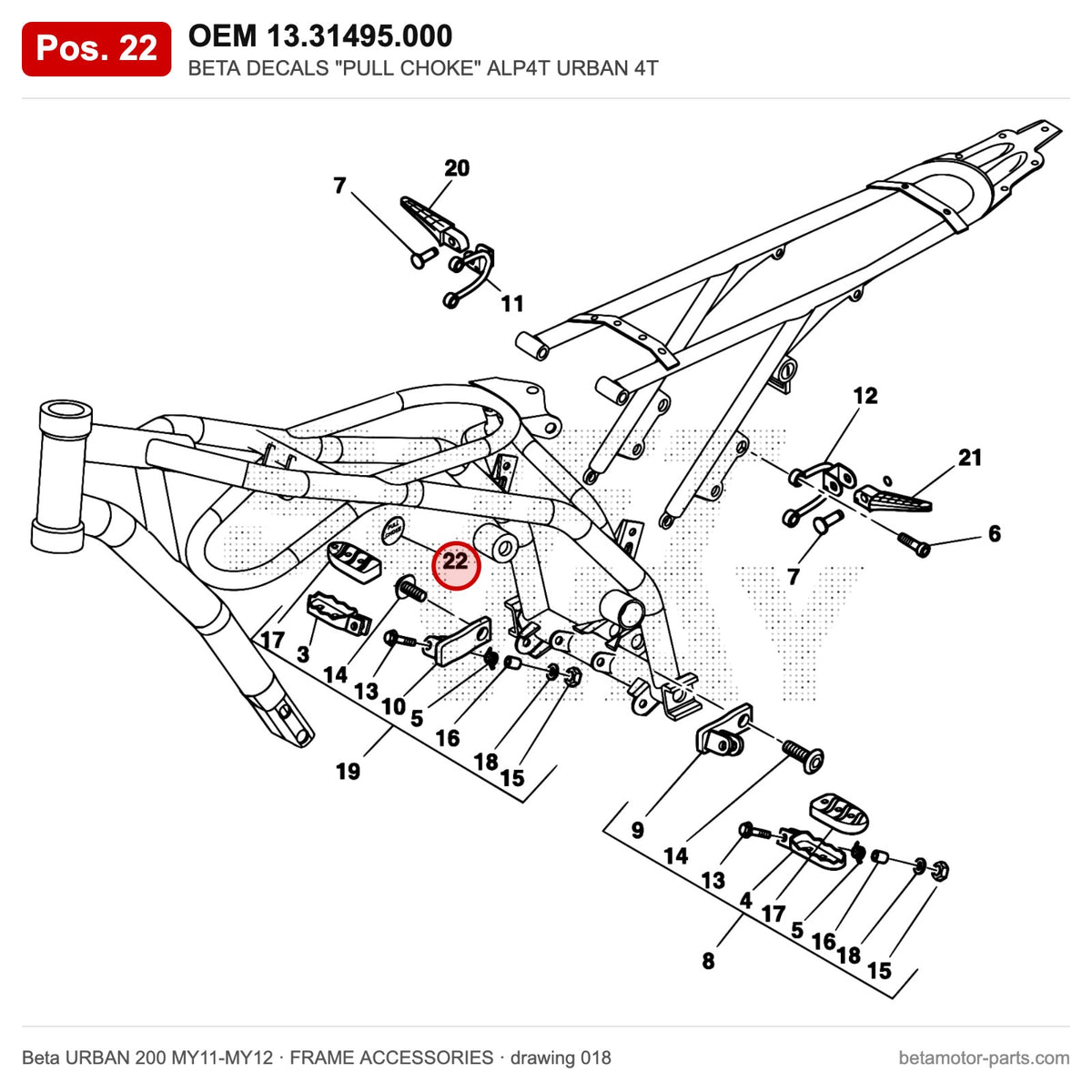 BETA DECALS "PULL CHOKE" ALP4T URBAN 4T – OEM 13.31495.000, position 22 on the Beta URBAN 200 MY11-MY12 frame accessories drawing