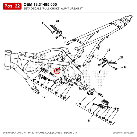 BETA DECALS "PULL CHOKE" ALP4T URBAN 4T – OEM 13.31495.000, position 22 on the Beta URBAN 200 MY11-MY12 frame accessories drawing