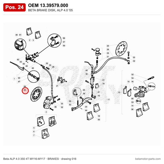 BETA BRAKE DISK, ALP 4.0 '05 – OEM 13.39579.000, position 24 on the Beta ALP 4.0 350 4T MY16-MY17 brakes drawing