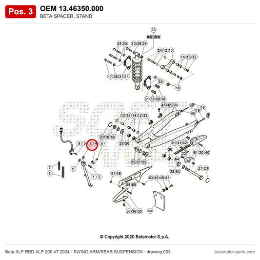BETA SPACER, STAND – OEM 13.46350.000, position 3 on the Beta ALP RED ALP 200 4T 2024 swing arm/rear suspension drawing