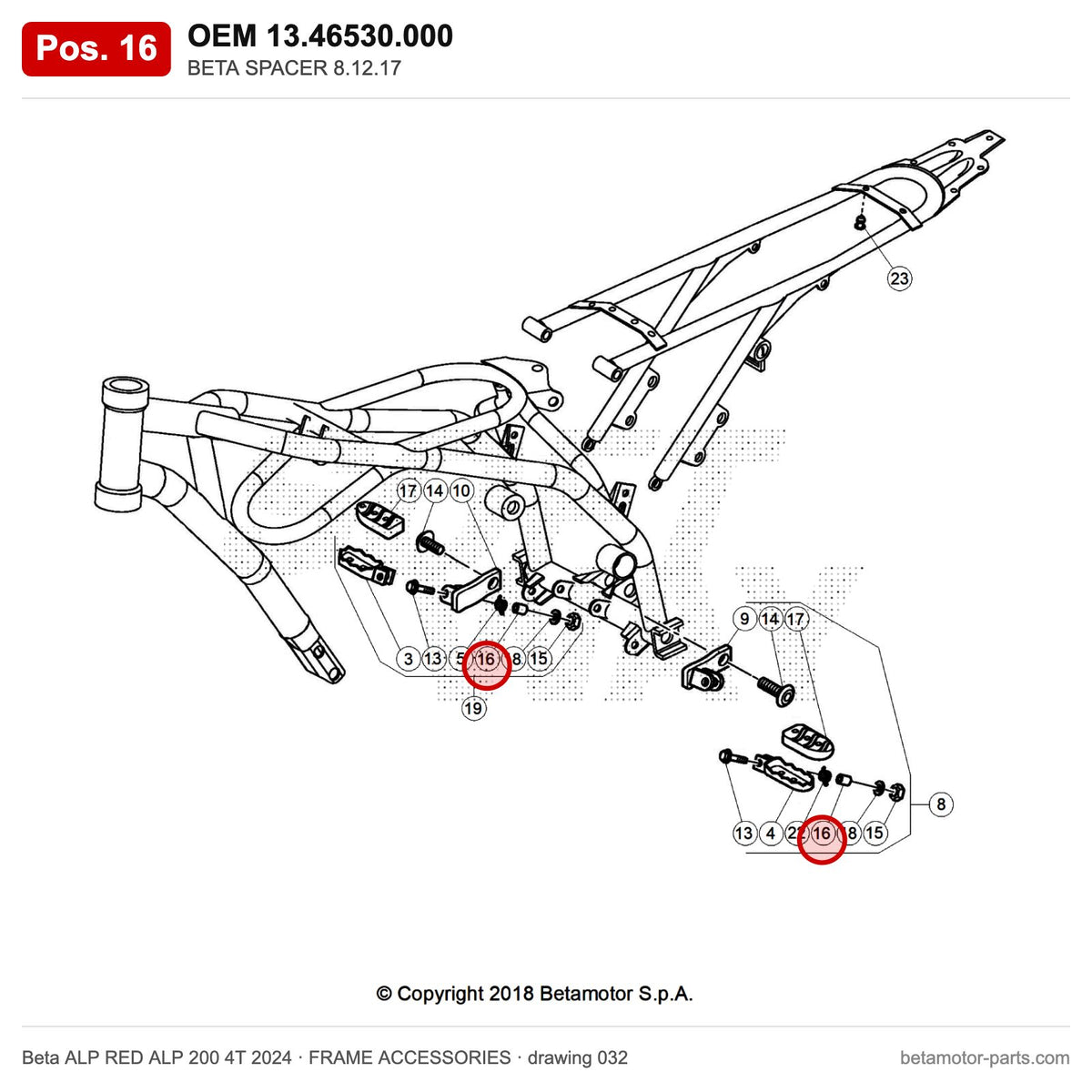 BETA SPACER 8.12.17 – OEM 13.46530.000, position 16 on the Beta ALP RED ALP 200 4T 2024 frame accessories drawing