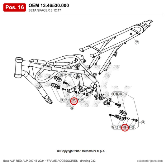 BETA SPACER 8.12.17 – OEM 13.46530.000, position 16 on the Beta ALP RED ALP 200 4T 2024 frame accessories drawing