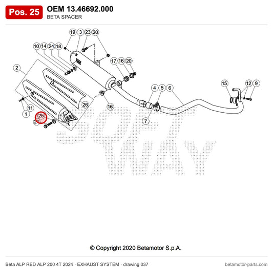 BETA SPACER – OEM 13.46692.000, position 25 on the Beta ALP RED ALP 200 4T 2024 exhaust system drawing