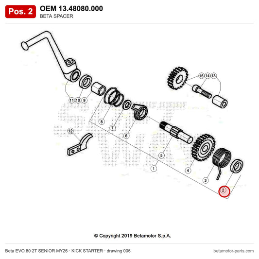 BETA SPACER – OEM 13.48080.000, position 2 on the Beta EVO 80 2T SENIOR MY26 kick starter drawing