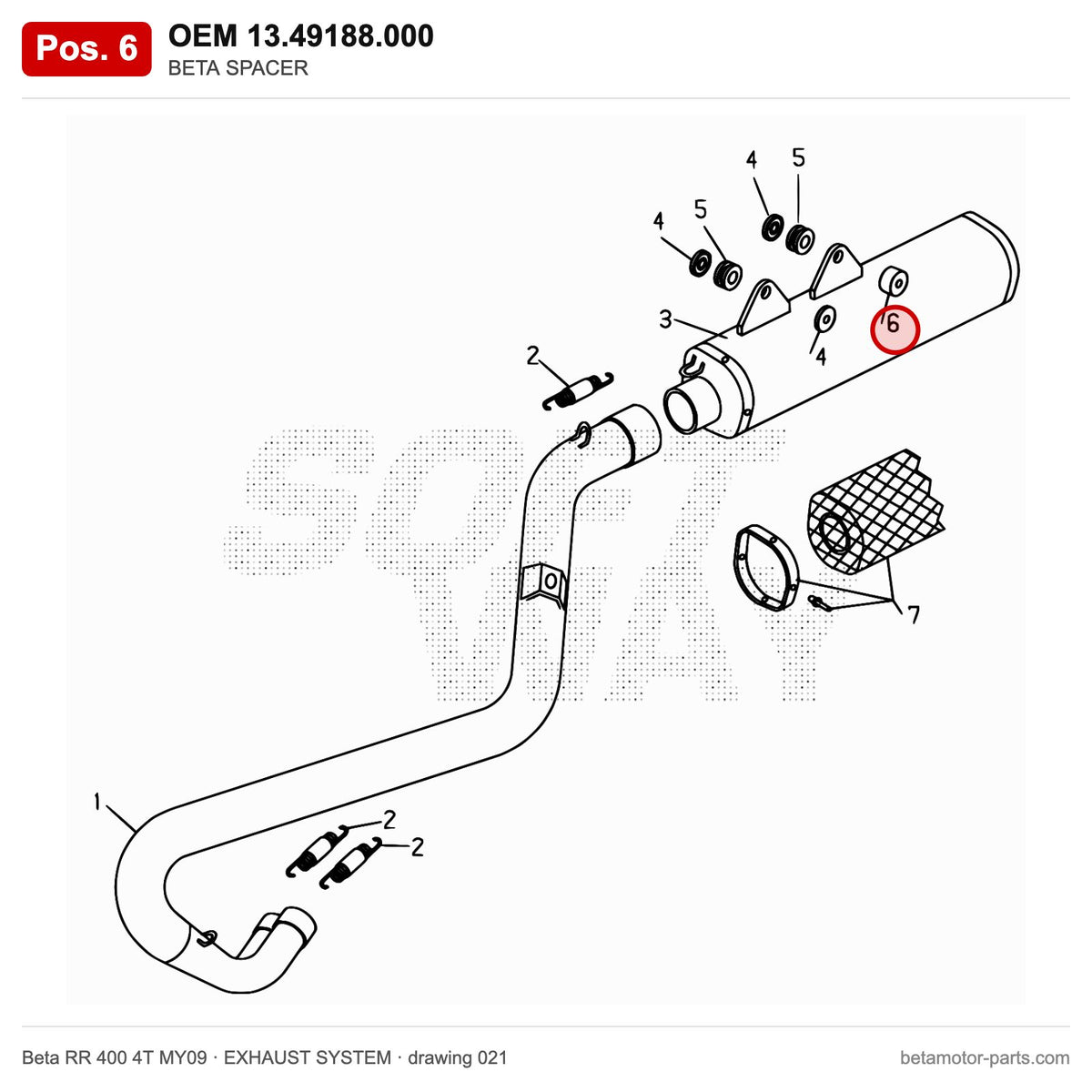 BETA SPACER – OEM 13.49188.000, position 6 on the Beta RR 400 4T MY09 exhaust system drawing