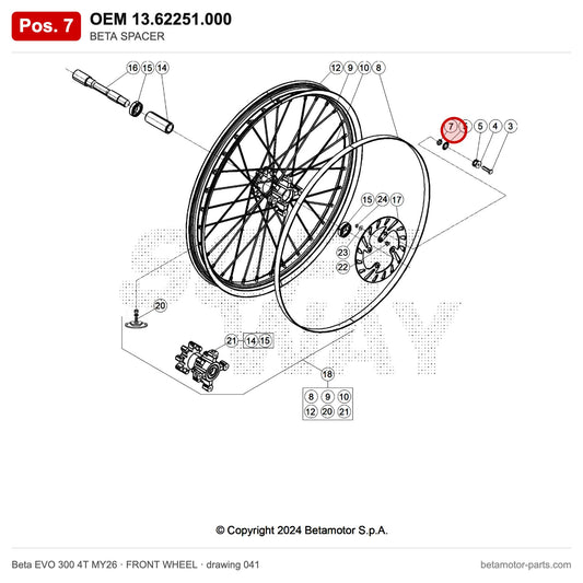 BETA SPACER – OEM 13.62251.000, position 7 on the Beta EVO 300 4T MY26 front wheel drawing