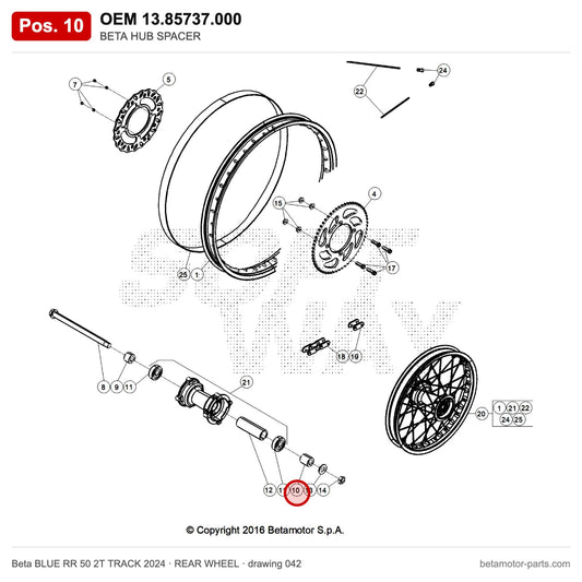 BETA HUB SPACER – OEM 13.85737.000, position 10 on the Beta BLUE RR 50 2T TRACK 2024 rear wheel drawing