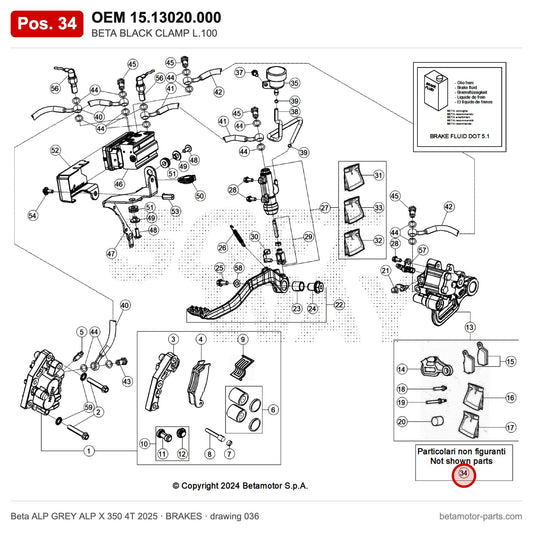 BETA BLACK CLAMP L.100 – OEM 15.13020.000, position 34 on the Beta ALP GREY ALP X 350 4T 2025 brakes drawing