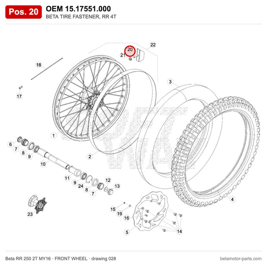 BETA TIRE FASTENER, RR 4T_1 – OEM 15.17551.000, position 20 on the Beta RR 250 2T MY16 front wheel drawing