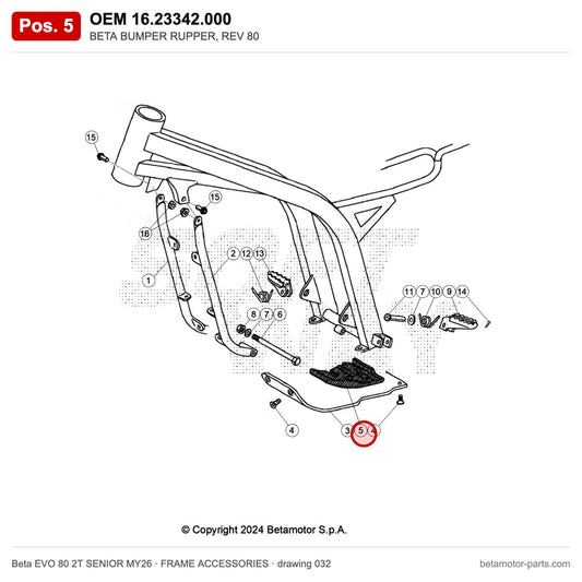 BETA BUMPER RUPPER, REV 80 – OEM 16.23342.000, position 5 on the Beta EVO 80 2T SENIOR MY26 frame accessories drawing