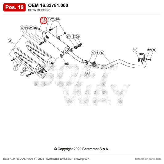 BETA RUBBER – OEM 16.33781.000, position 19 on the Beta ALP RED ALP 200 4T 2024 exhaust system drawing