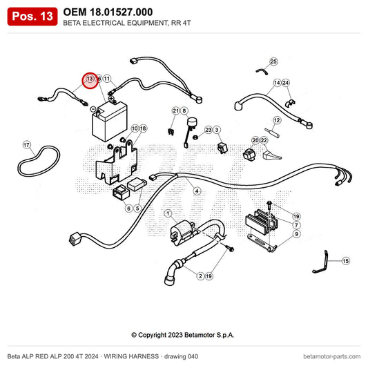 BETA ELECTRICAL EQUIPMENT, RR 4T – OEM 18.01527.000, position 13 on the Beta ALP RED ALP 200 4T 2024 wiring harness drawing