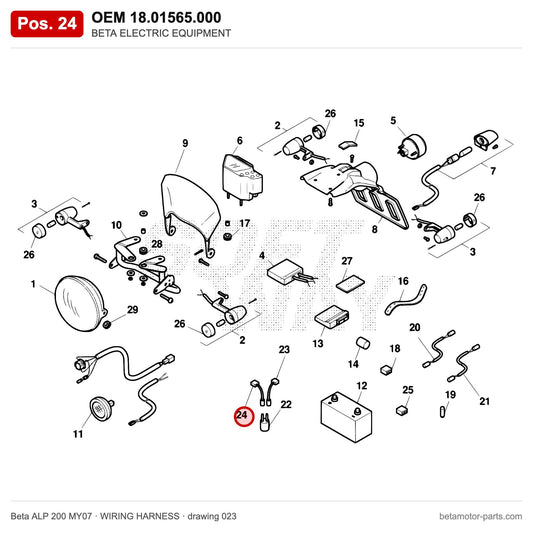 BETA ELECTRIC EQUIPMENT – OEM 18.01565.000, position 24 on the Beta ALP 200 MY07 wiring harness drawing