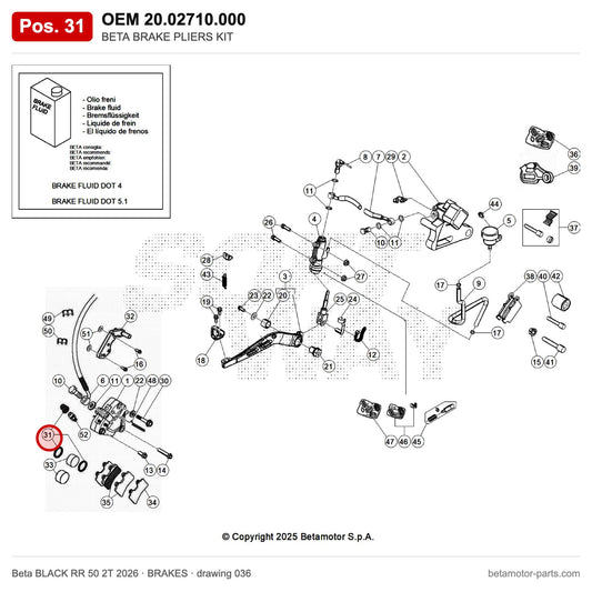 BETA BRAKE PLIERS KIT – OEM 20.02710.000, position 31 on the Beta BLACK RR 50 2T 2026 brakes drawing