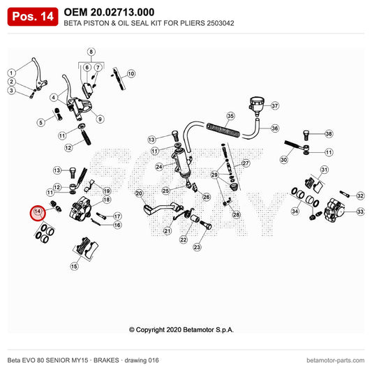 BETA PISTON & OIL SEAL KIT FOR PLIERS 2503042 – OEM 20.02713.000, position 14 on the Beta EVO 80 SENIOR MY15 brakes drawing