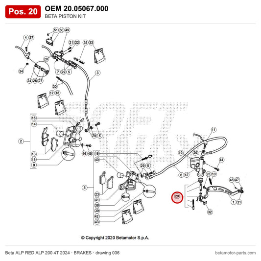 BETA PISTON KIT – OEM 20.05067.000, position 20 on the Beta ALP RED ALP 200 4T 2024 brakes drawing