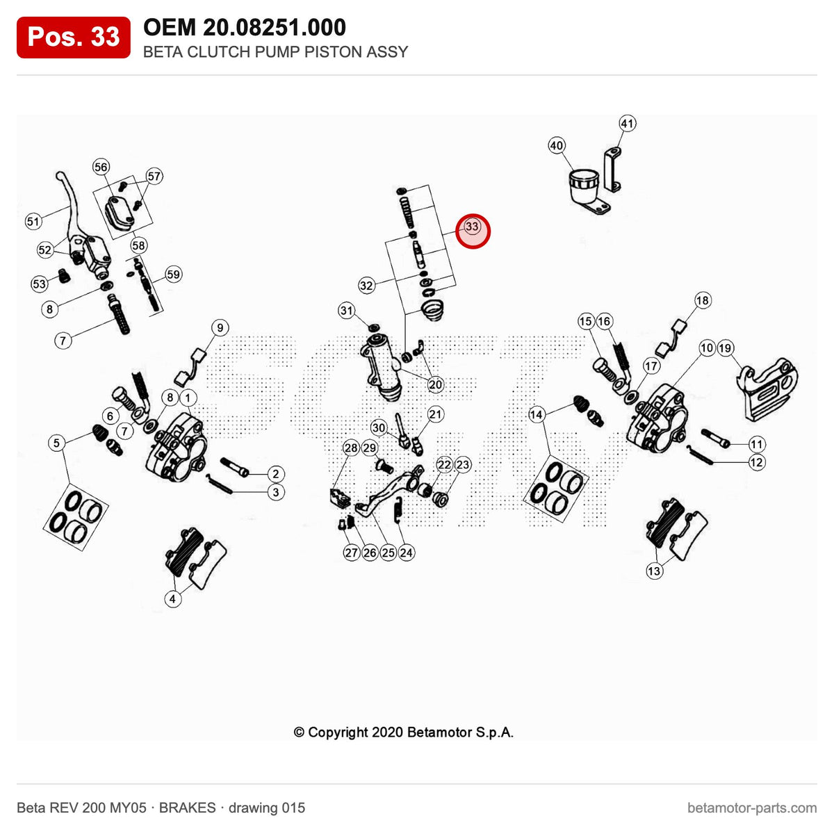 BETA CLUTCH PUMP PISTON ASSY – OEM 20.08251.000, position 33 on the Beta REV 200 MY05 brakes drawing