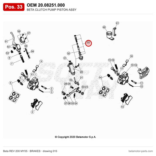 BETA CLUTCH PUMP PISTON ASSY – OEM 20.08251.000, position 33 on the Beta REV 200 MY05 brakes drawing