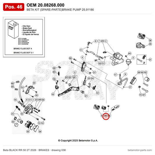 BETA KIT (SPARE-PARTE)BRAKE PUMP 25.91186 – OEM 20.08268.000, position 46 on the Beta BLACK RR 50 2T 2026 brakes drawing