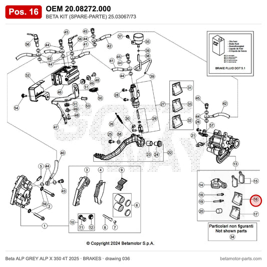 BETA KIT (SPARE-PARTE) 25.03067/73 – OEM 20.08272.000, position 16 on the Beta ALP GREY ALP X 350 4T 2025 brakes drawing