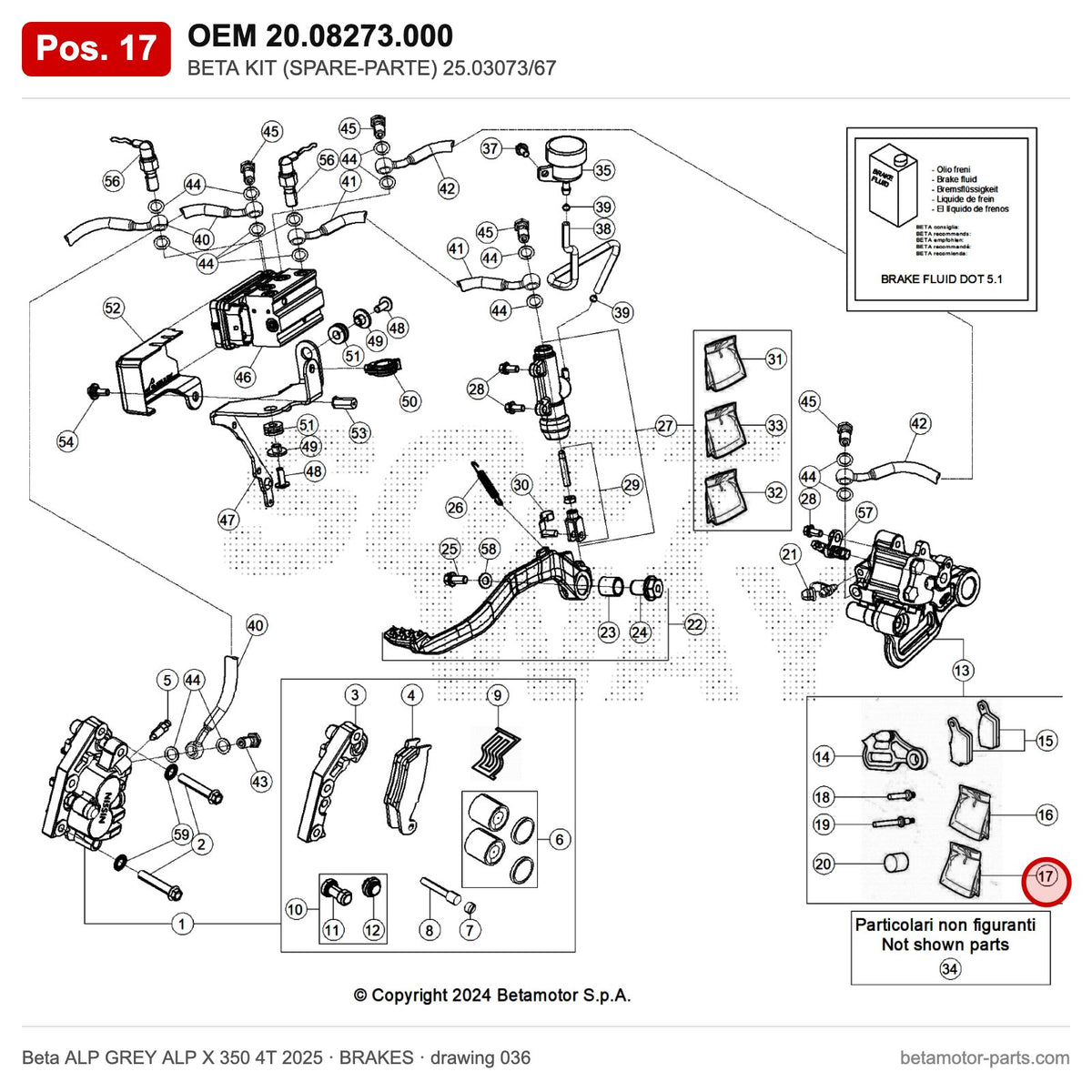 BETA KIT (SPARE-PARTE) 25.03073/67 – OEM 20.08273.000, position 17 on the Beta ALP GREY ALP X 350 4T 2025 brakes drawing