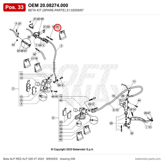 BETA KIT (SPARE-PARTE) 21.02059/67 – OEM 20.08274.000, position 33 on the Beta ALP RED ALP 200 4T 2024 brakes drawing