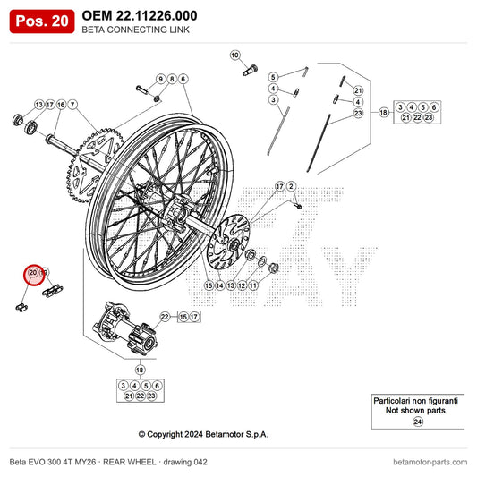 BETA CONNECTING LINK – OEM 22.11226.000, position 20 on the Beta EVO 300 4T MY26 rear wheel drawing