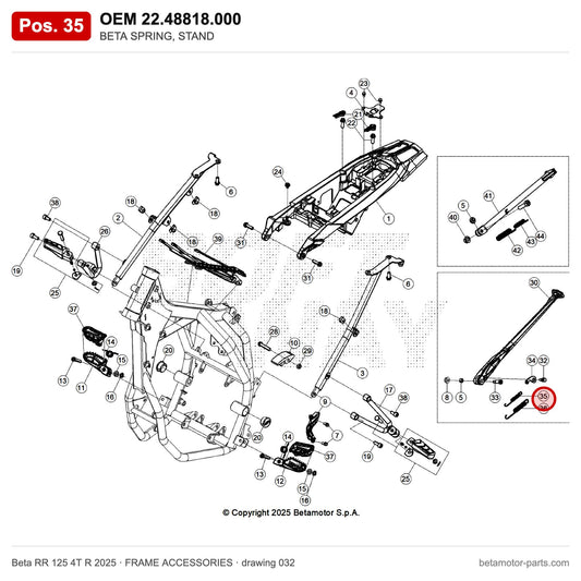 BETA SPRING, STAND – OEM 22.48818.000, position 35 on the Beta RR 125 4T R 2025 frame accessories drawing