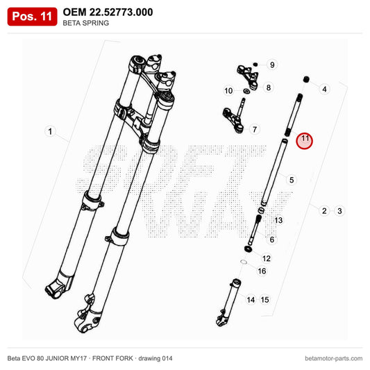 BETA SPRING – OEM 22.52773.000, position 11 on the Beta EVO 80 JUNIOR MY17 front fork drawing