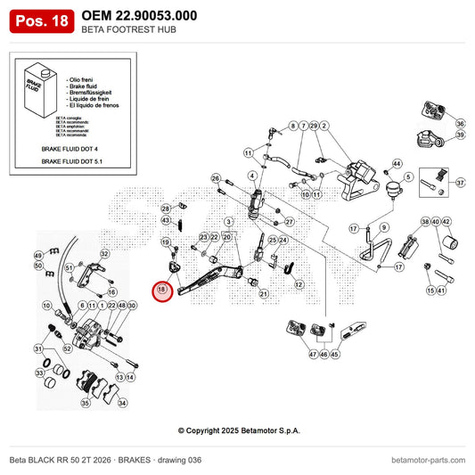 BETA STEP PLATE FOOT BRAKE LEVER – OEM 22.90053.000, position 18 on the Beta BLACK RR 50 2T 2026 brakes drawing