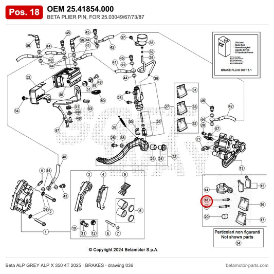 BETA PLIER PIN, FOR 25.03049/67/73/87 – OEM 25.41854.000, position 18 on the Beta ALP GREY ALP X 350 4T 2025 brakes drawing