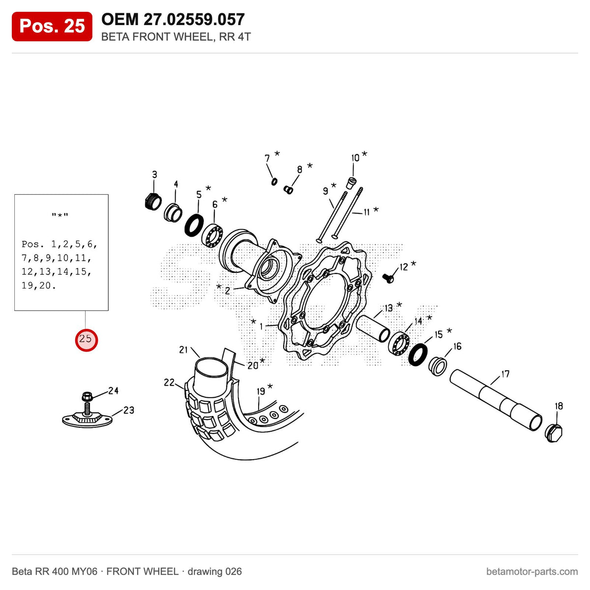 BETA FRONT WHEEL, RR 4T – OEM 27.02559.057, position 25 on the Beta RR 400 MY06 front wheel drawing