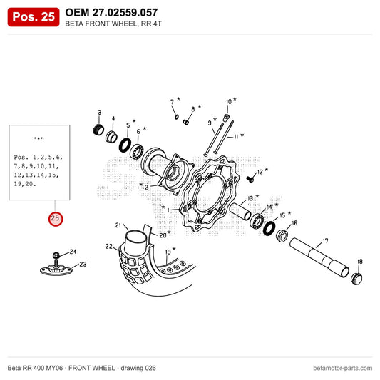 BETA FRONT WHEEL, RR 4T – OEM 27.02559.057, position 25 on the Beta RR 400 MY06 front wheel drawing