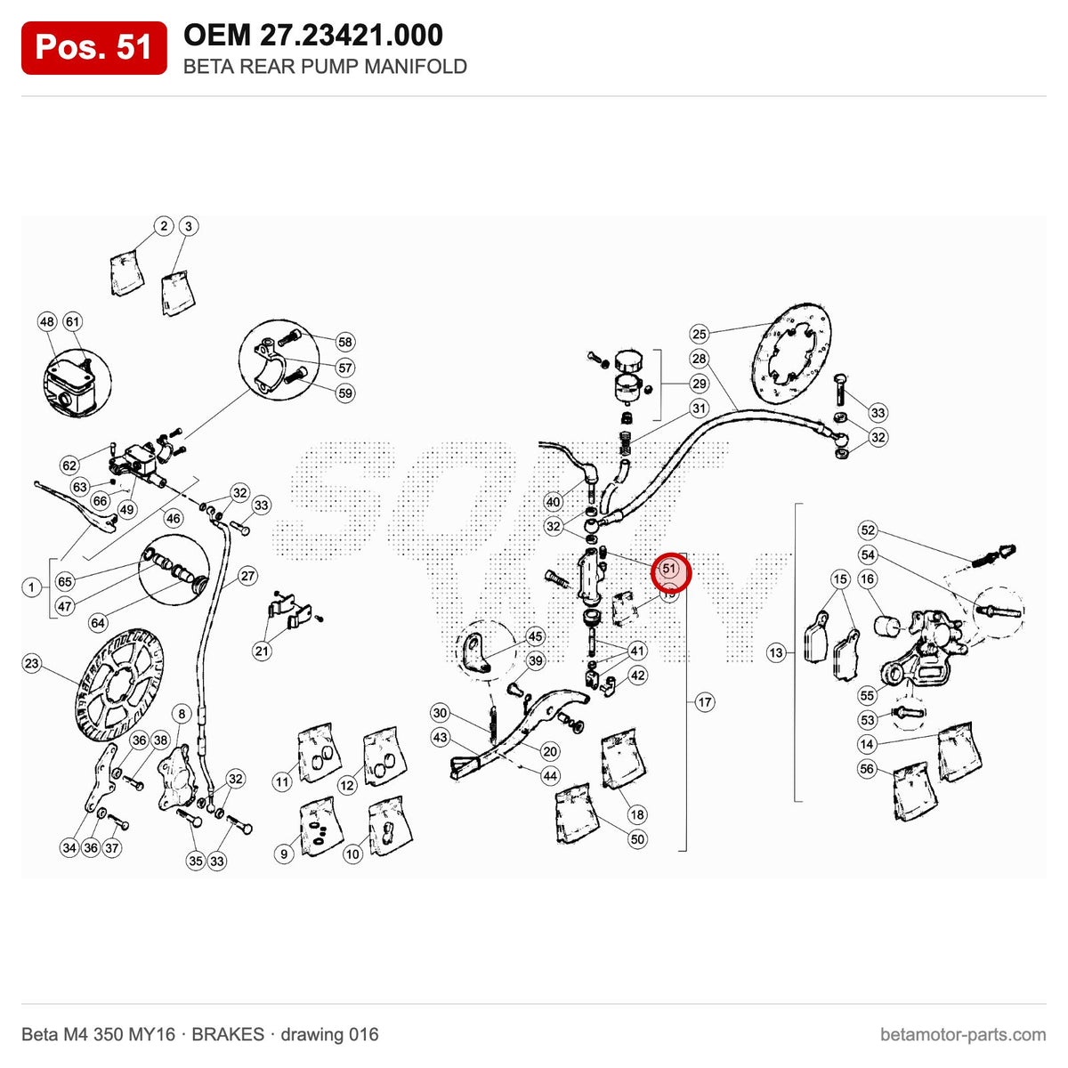 BETA REAR PUMP MANIFOLD – OEM 27.23421.000, position 51 on the Beta M4 350 MY16 brakes drawing