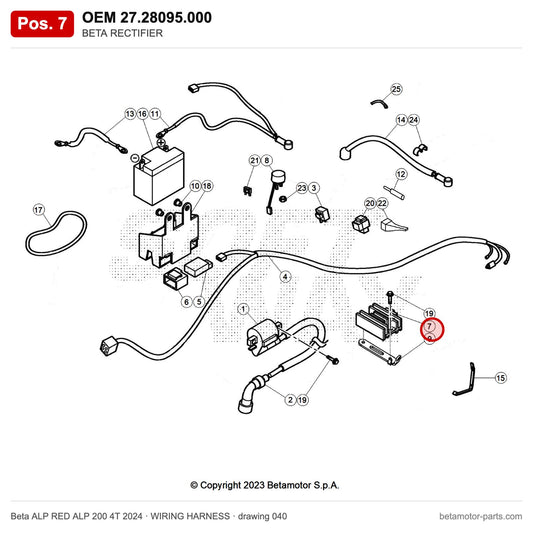 BETA RECTIFIER – OEM 27.28095.000, position 7 on the Beta ALP RED ALP 200 4T 2024 wiring harness drawing