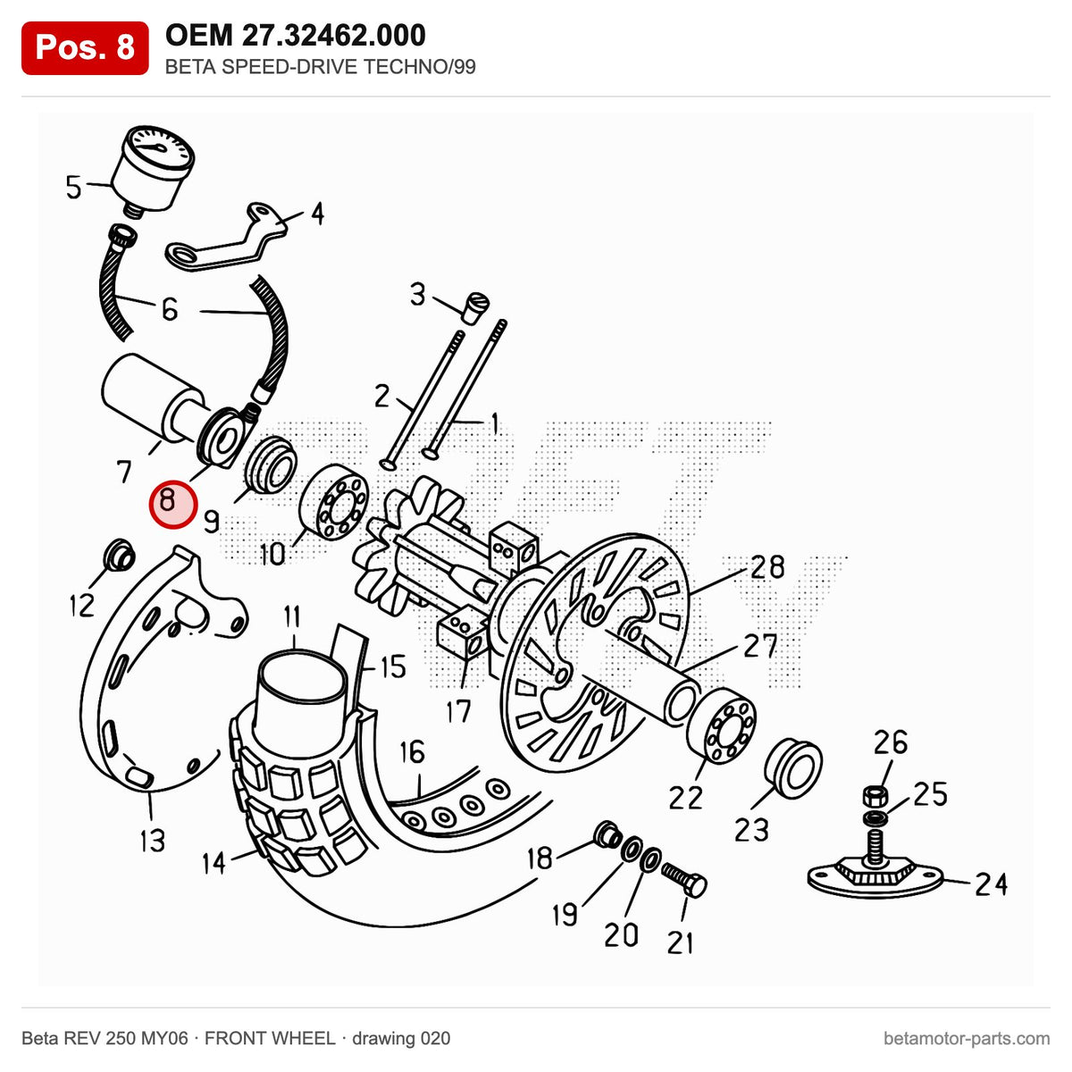 BETA SPEED-DRIVE TECHNO/99 – OEM 27.32462.000, position 8 on the Beta REV 250 MY06 front wheel drawing