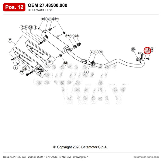 BETA WASHER 8 – OEM 27.48500.000, position 12 on the Beta ALP RED ALP 200 4T 2024 exhaust system drawing