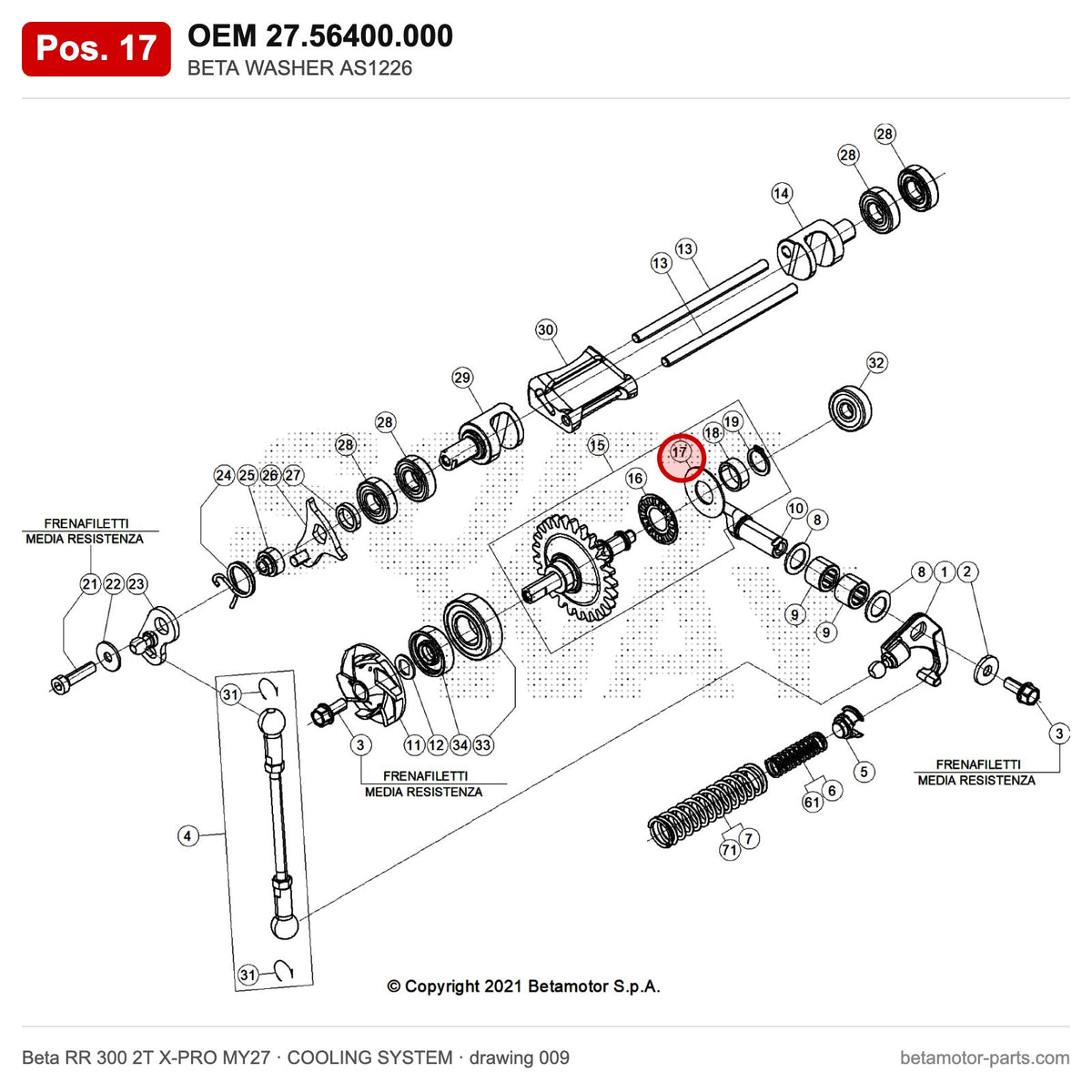 BETA WASHER AS1226 – OEM 27.56400.000, position 17 on the Beta RR 300 2T X-PRO MY27 cooling system drawing