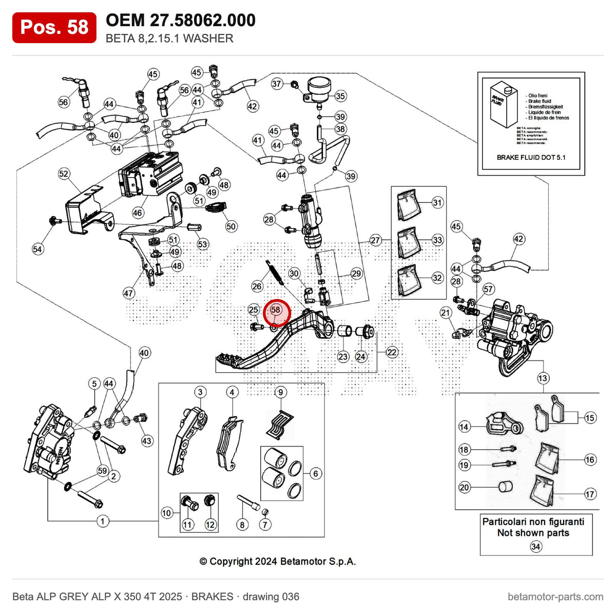 BETA 8,2.15.1 WASHER – OEM 27.58062.000, position 58 on the Beta ALP GREY ALP X 350 4T 2025 brakes drawing