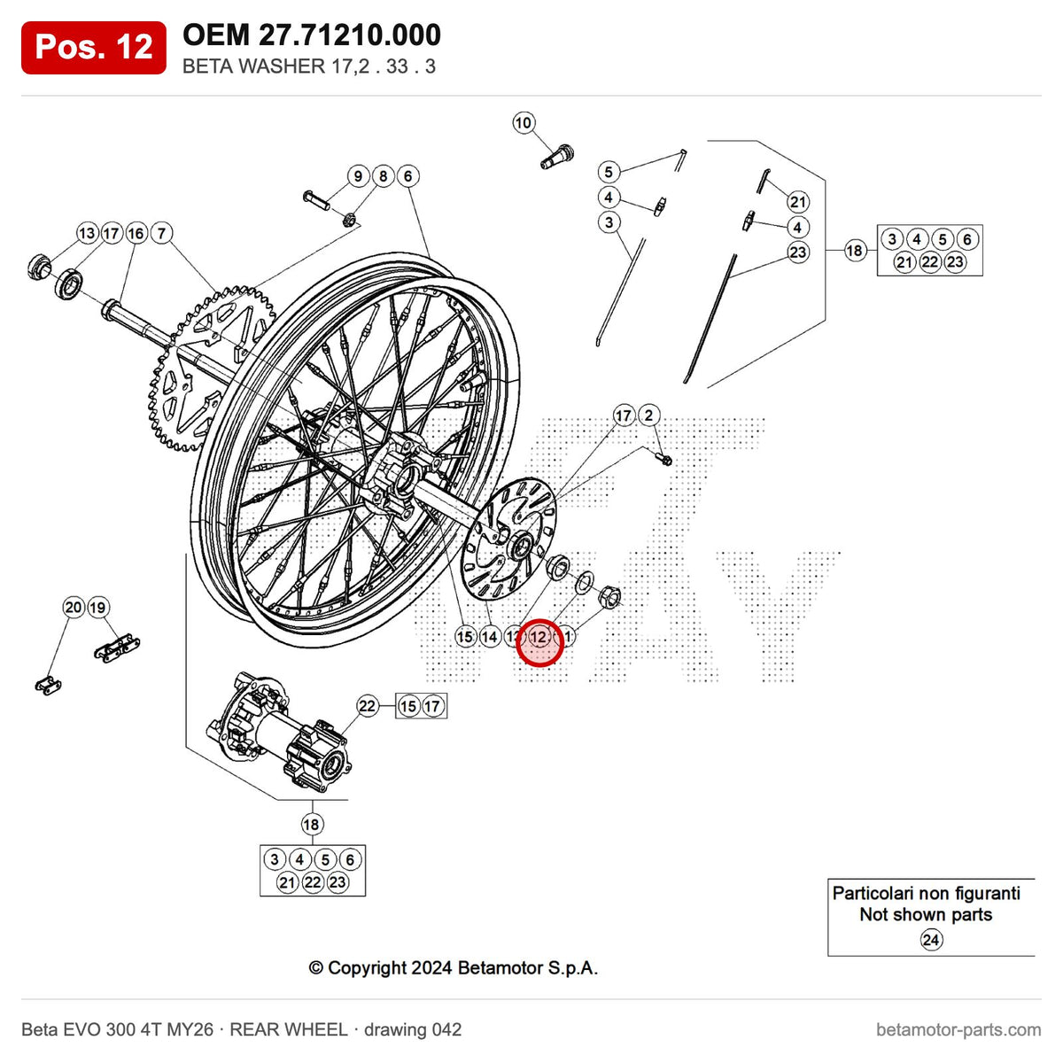 BETA WASHER 17,2 . 33 . 3 – OEM 27.71210.000, position 12 on the Beta EVO 300 4T MY26 rear wheel drawing