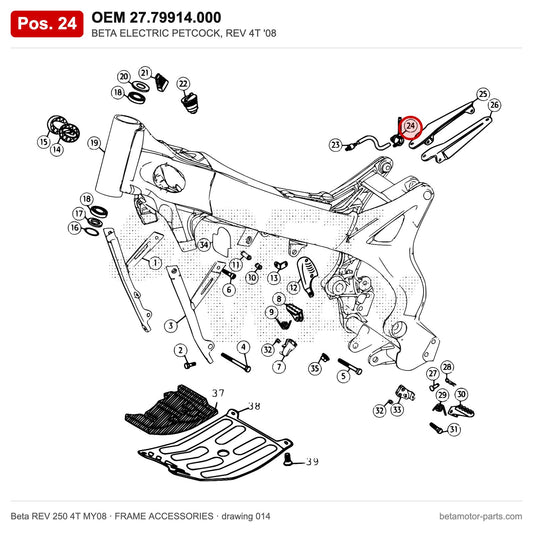 BETA ELECTRIC PETCOCK, REV 4T '08 – OEM 27.79914.000, position 24 on the Beta REV 250 4T MY08 frame accessories drawing