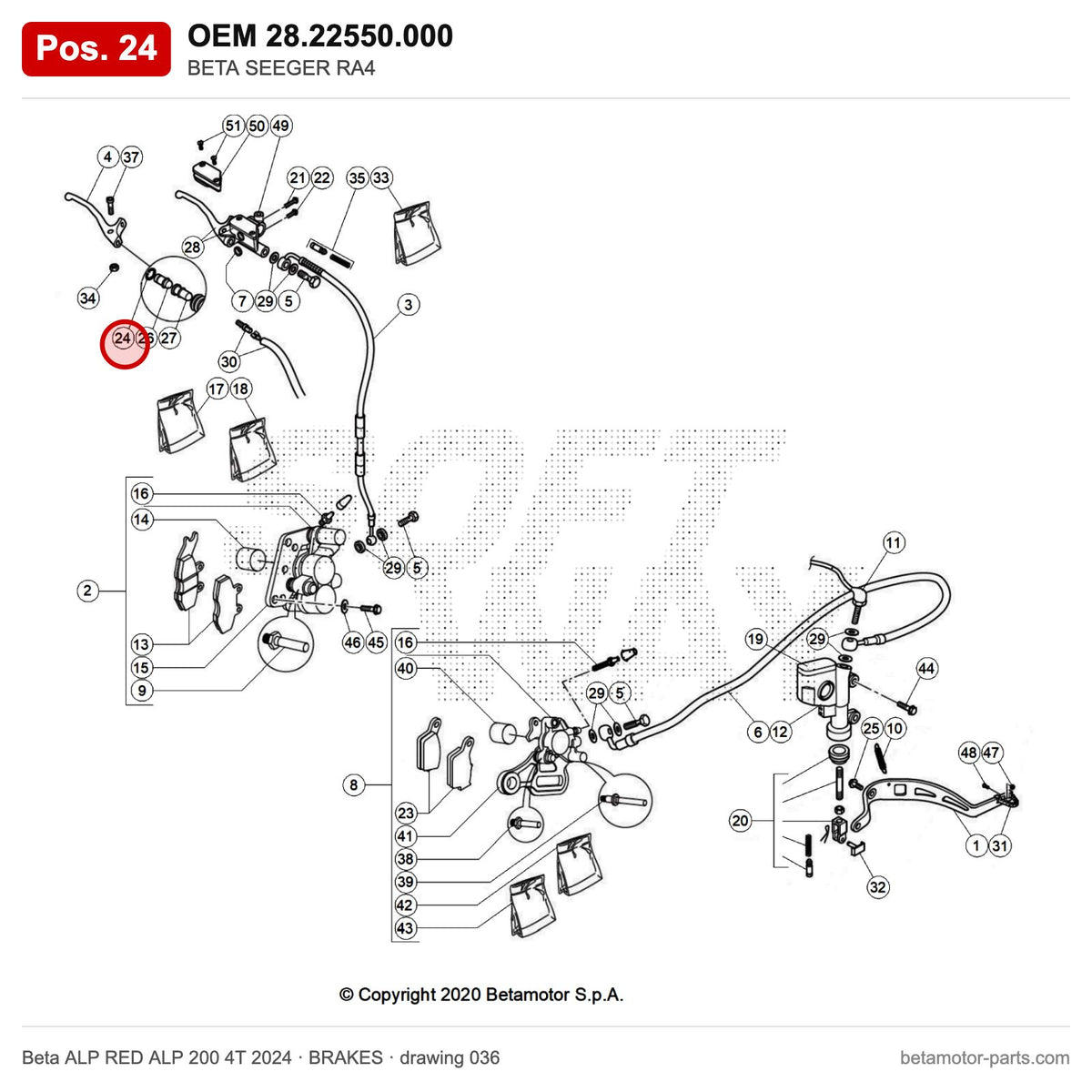 BETA SEEGER RA4 – OEM 28.22550.000, position 24 on the Beta ALP RED ALP 200 4T 2024 brakes drawing