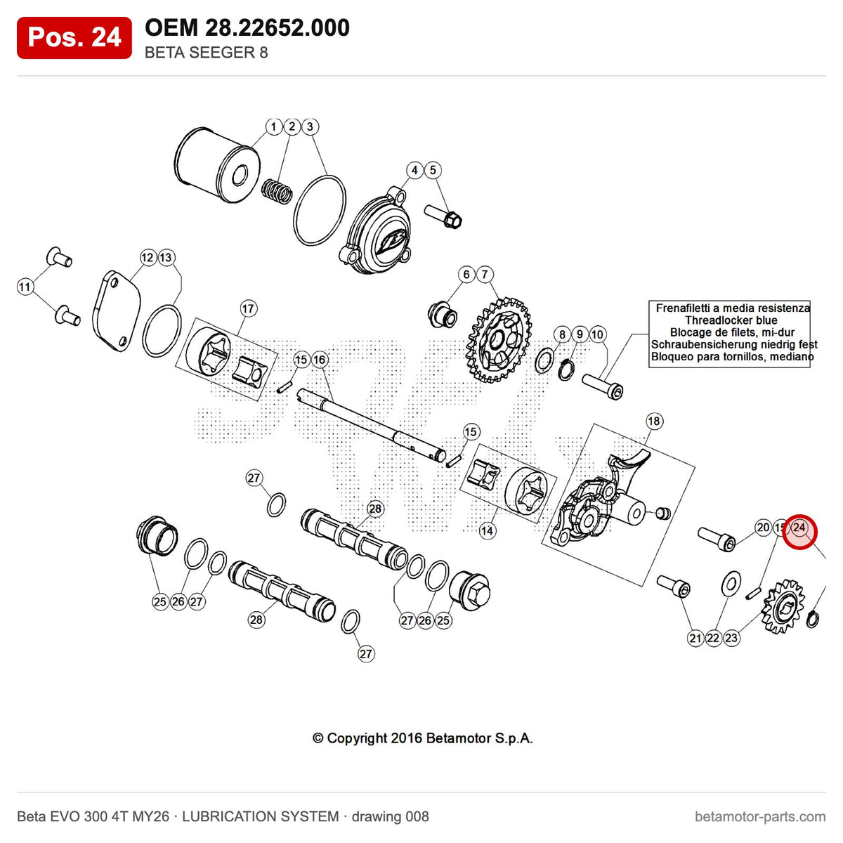 BETA SEEGER 8 – OEM 28.22652.000, position 24 on the Beta EVO 300 4T MY26 lubrication system drawing