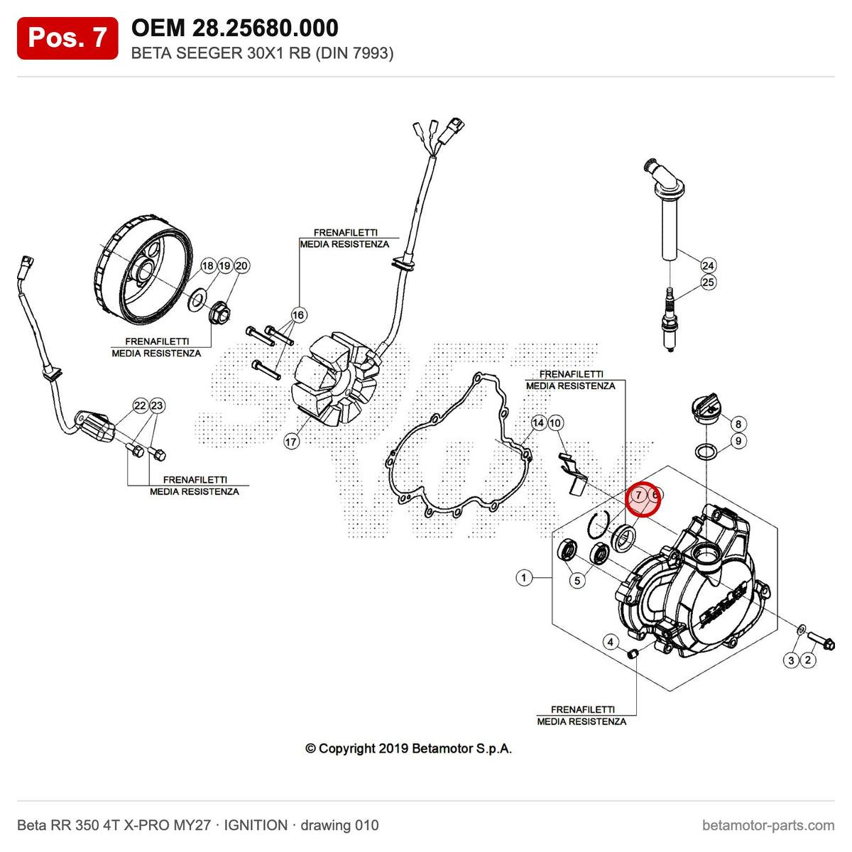 BETA SEEGER 30X1 RB (DIN 7993) – OEM 28.25680.000, position 7 on the Beta RR 350 4T X-PRO MY27 ignition drawing