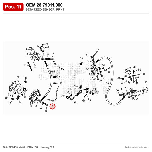 BETA REED SENSOR, RR 4T – OEM 28.79011.000, position 11 on the Beta RR 400 MY07 brakes drawing