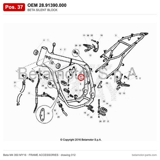 BETA SILENT BLOCK – OEM 28.91390.000, position 37 on the Beta M4 350 MY16 frame accessories drawing