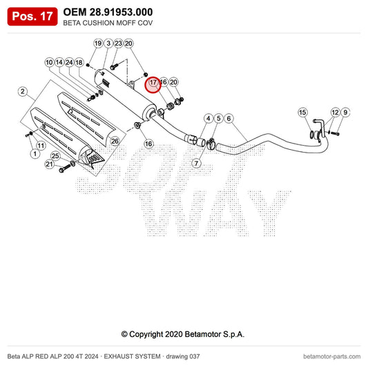 BETA CUSHION MOFF COV – OEM 28.91953.000, position 17 on the Beta ALP RED ALP 200 4T 2024 exhaust system drawing