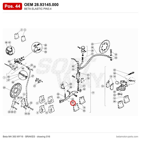 BETA ELASTIC PIN3.4 – OEM 28.93145.000, position 44 on the Beta M4 350 MY16 brakes drawing