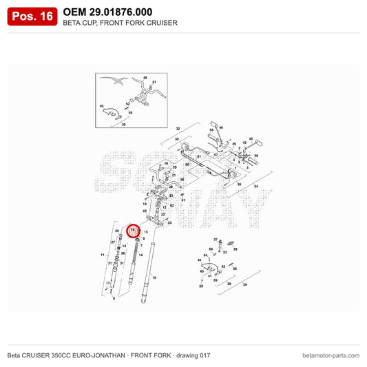 BETA CUP, FRONT FORK CRUISER – OEM 29.01876.000, position 16 on the Beta CRUISER 350CC EURO-JONATHAN front fork drawing